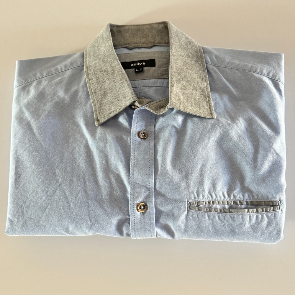 Celio Blue and Grey Men’s Dress Shirt